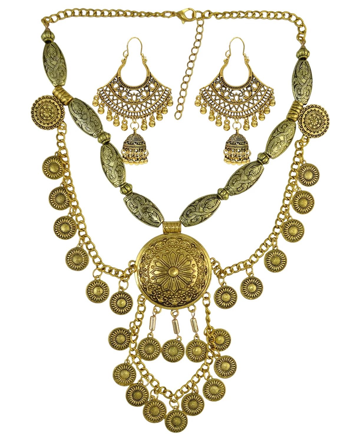 Vintage Collectible Coins - Boho Ethnic Big Choker Necklace&earrings set
