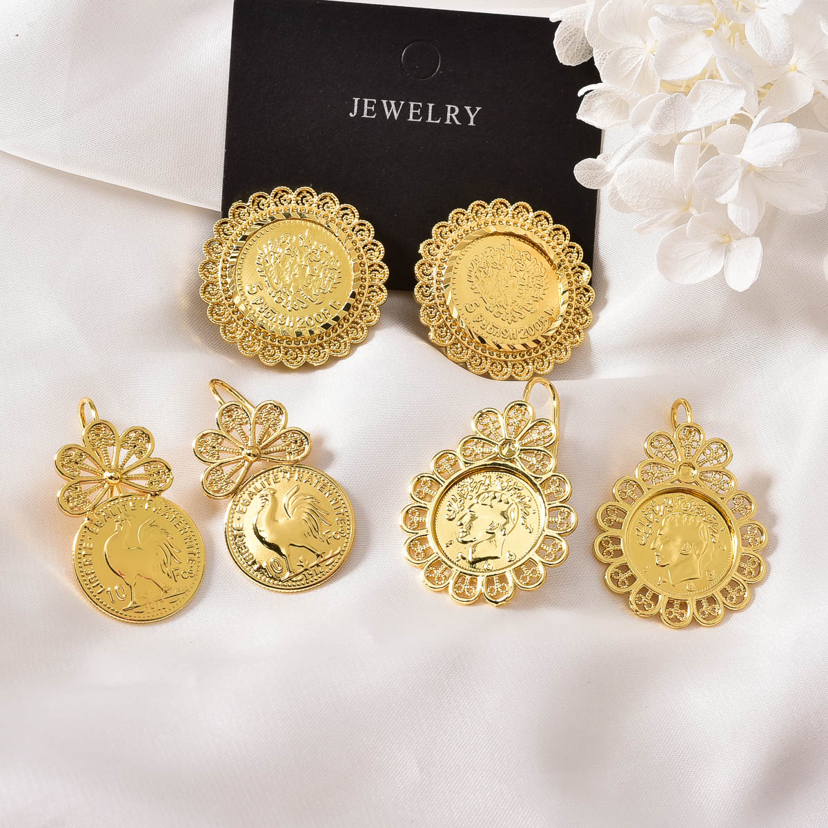 Coin Medallion Drop Stud Earri - Vintage Collectible Coins ulasan dan harga