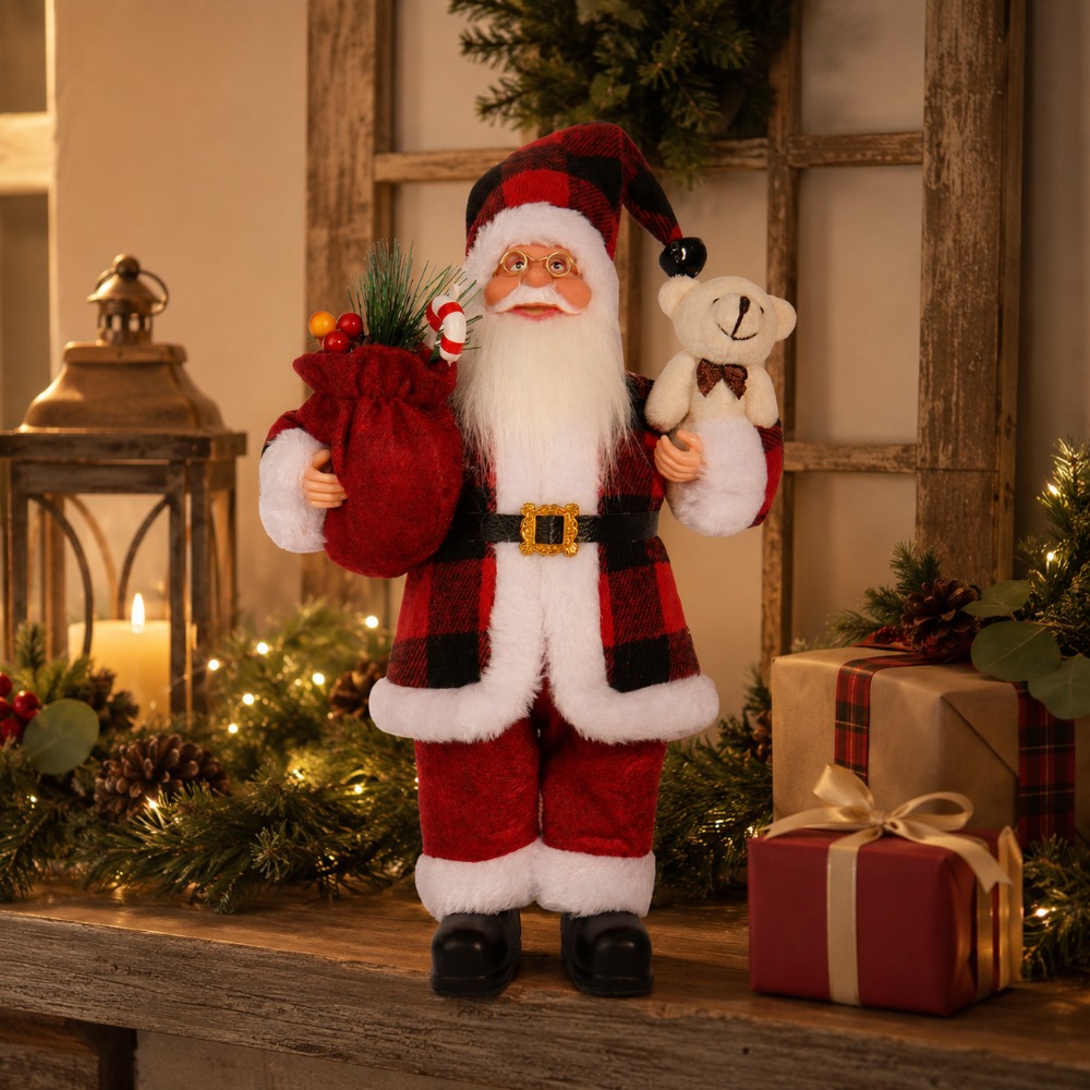 Red and black checkered Santa  - Vintage Collectible Santa ulasan dan harga