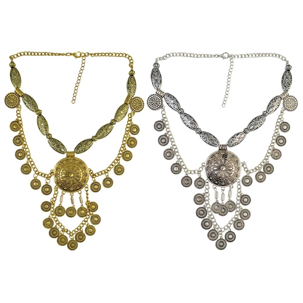 Boho Ethnic Big Choker Necklac - Vintage Collectible Coins ulasan dan harga