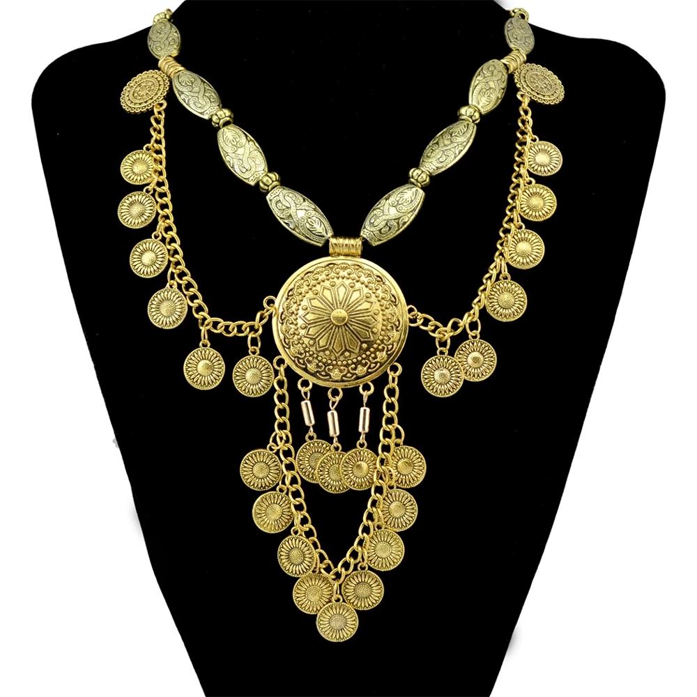 Boho Ethnic Big Choker Necklac - Vintage Collectible Coins ulasan dan harga