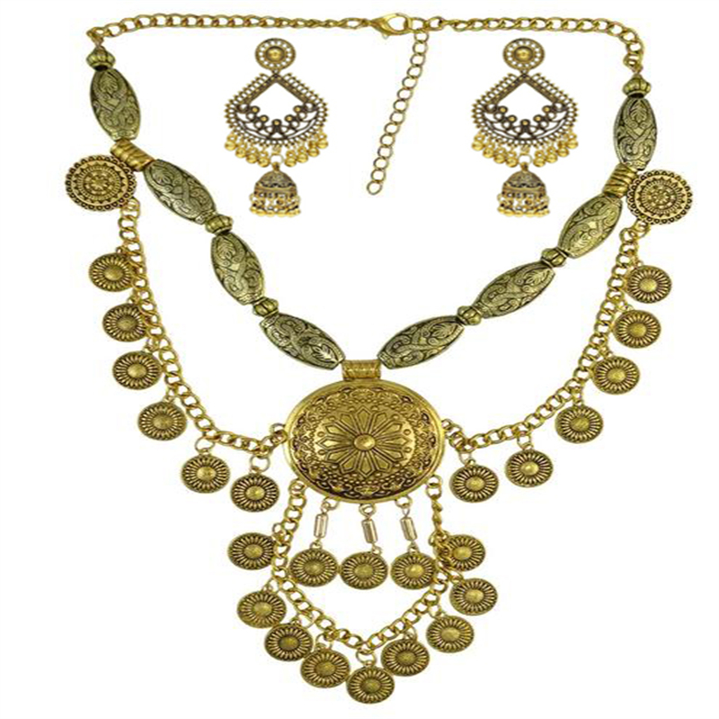 Boho Ethnic Big Choker Necklac - Vintage Collectible Coins ulasan dan harga